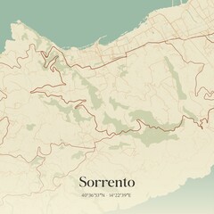 Vintage map of Sorrento, Italy.