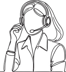 Line Drawing of Female Call Center Agent with Headset