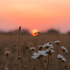poppy field at sunset