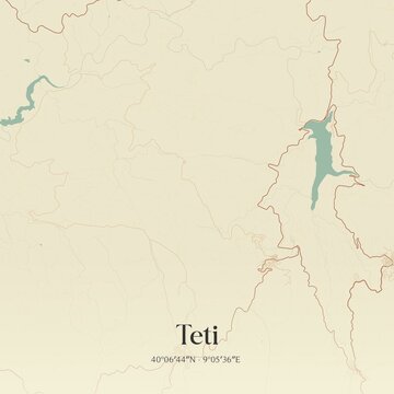 Vintage map of Teti, Italy.