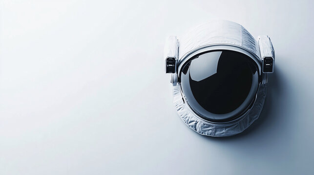 white astronaut helmet with black visor isolated on white background  close up minimalistic 3d rendering  space exploration  astronaut gear  space suit