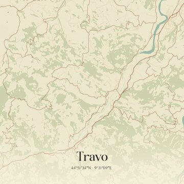 Vintage map of Travo, Italy.