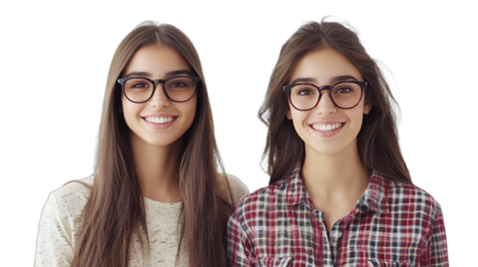 a young woman wearing glasses posing for a portrait on a transparent background, photo PNG image, PNG file, Generative art.