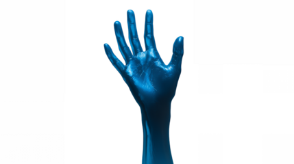 a blue glowing hand on a transparent background, PNG image, PNG file, Generative art.