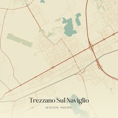 Vintage map of Trezzano Sul Naviglio, Italy.