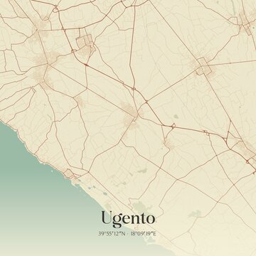 Vintage map of Ugento, Italy.