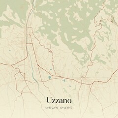 Vintage map of Uzzano, Italy.