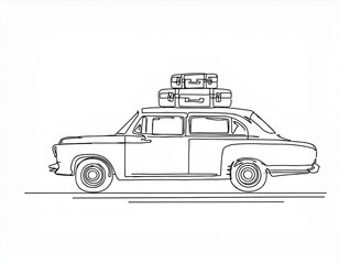 シンプルな線画で描いた荷物を載せた車