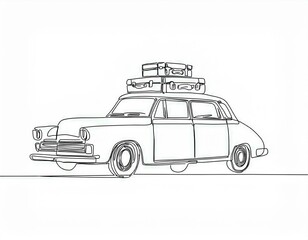 シンプルな線画で描いた荷物を載せた車