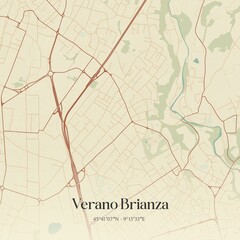 Vintage map of Verano Brianza, Italy.