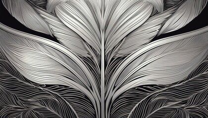 Striking Art Deco Silver Leaf Botanical Wallpaper Backdrop, Evoking Elegance and Vibrant Life in a Modern Setting with Abstract Florals.