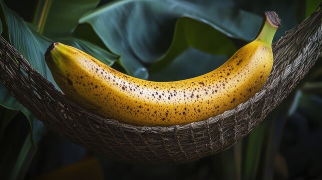Fresh Yellow Banana Resting in Natural Handmade Hammock Design