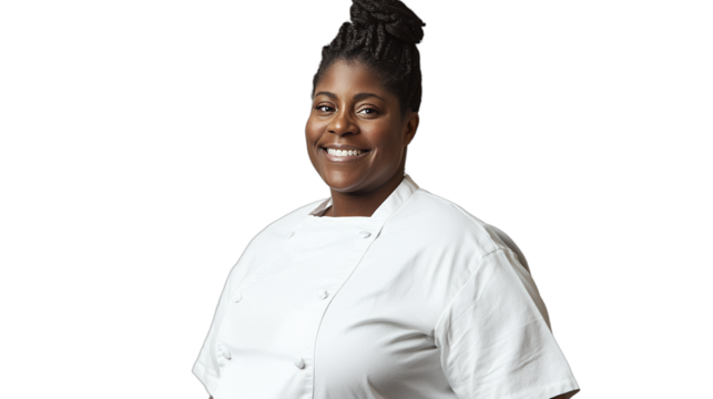 a portrait of a black woman smiling in front of a transparent background, PNG image, PNG file, Generative art. - Powered by Adobe