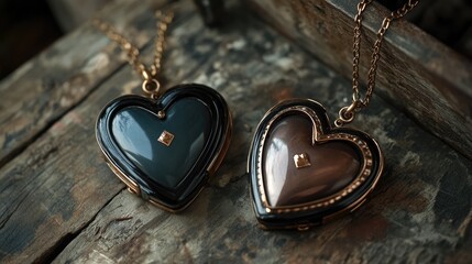 Locket and chain - Heart shaped - open and closed locket