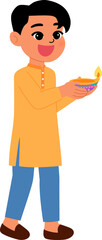 Indian boy lighting divas for Diwali festival illustration