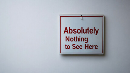 white wall with a red and white sign that reads absolutely nothing to see here