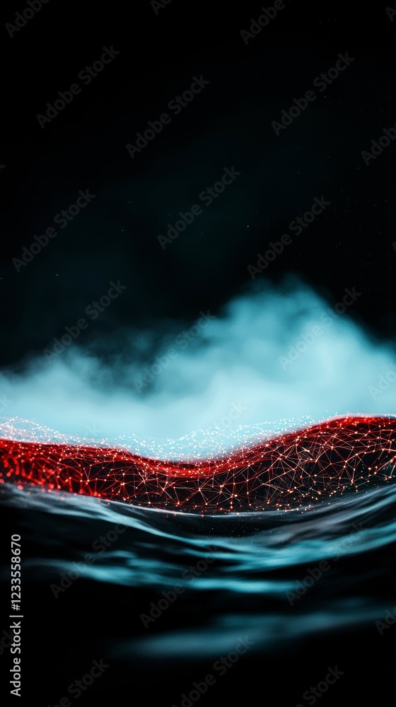 Poster futuristic network abstract data visualization 3d render glowing nodes red and blue d