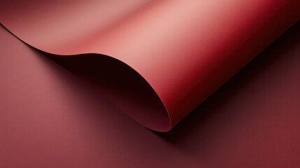 close up of rolled red paper on a red background with copy space