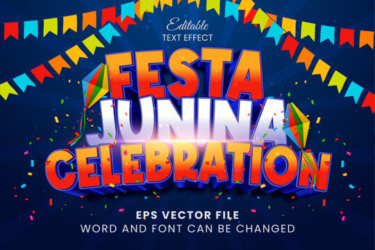 Colorful Editable text effect for Festa Junina celebration. Festa Junina text style