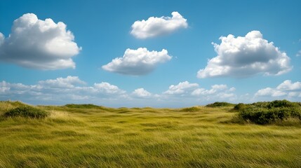 Obraz premium Lush Green Landscape Under Blue Sky with Fluffy White Clouds