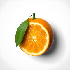 Orange fruit with green leaves isolated on white background.
