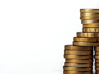 Stacked Golden Coins on White Background for Financial Themes