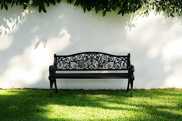Fototapeta premium Serene Garden Bench: A Moment of Tranquility