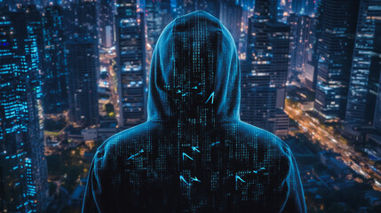 Fototapeta premium Hacker are planning to hack and attack networks and cyber security , innovative Smart city and graphs with statistics to analyze business potential and predict future developments in company growth.