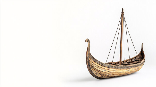 a wooden viking ship model with a white background and simple lighting - Powered by Adobe
