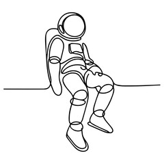 Line drawing of astronaut sitting on white background