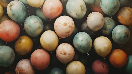 Many colorful balloons floating on a dark background