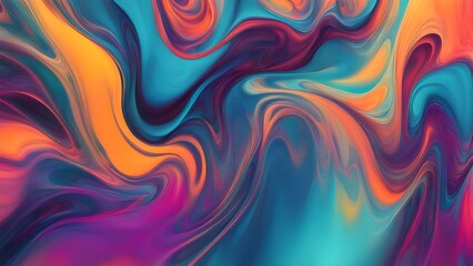 Abstract vibrant swirls of teal, orange, purple, and crimson create a dynamic, flowing digital art background.