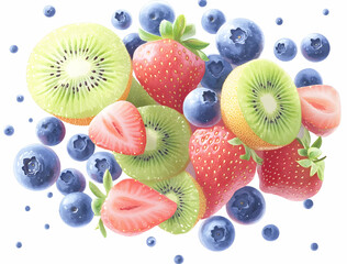 A Burst of Freshness: Juicy Kiwis, Strawberries, and Blueberries