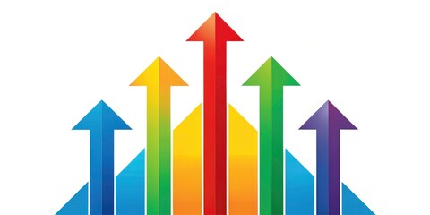 Ascending arrows illustrate booming business, financial gains, and upward trajectory in a growth chart.