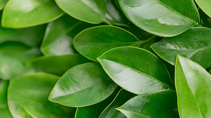 Fototapeta premium Lush green leaves of a healthy shrub growing in a garden under bright daytime sunlight.