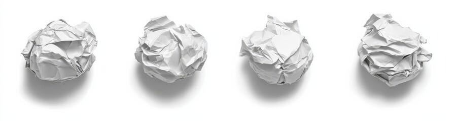 Obraz premium Collection of crumpled paper balls on a white backdrop. 