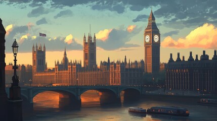 London cityscape with big ben and houses of parliament iconic landmarks in the uk