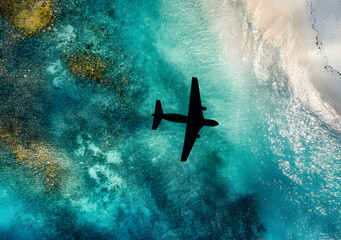 Fototapeta premium Plane Silhouette Over Turquoise Ocean