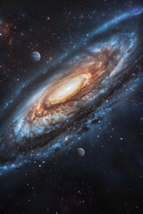 Obraz premium Majestic Spiral Galaxy and the Enigmatic Wonders of the Universe: A Voyage Through the Infinite Cosmos Teeming with Stars, Planets, Comets, and Nebulae