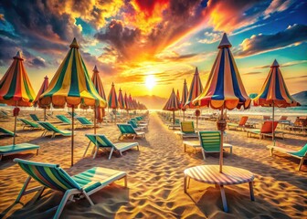 Bellaria's beach: a surreal dreamscape of sunbeds, umbrellas shading sun-kissed skin, and impossibly blue water.