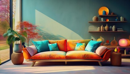 Cozy Living Room Retreat with a Stylish Sofa Amidst Warm Lighting and Rich Textures, Perfect for Modern Interior Design Inspiration.