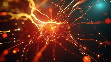 Neural network with glowing lines and dark background