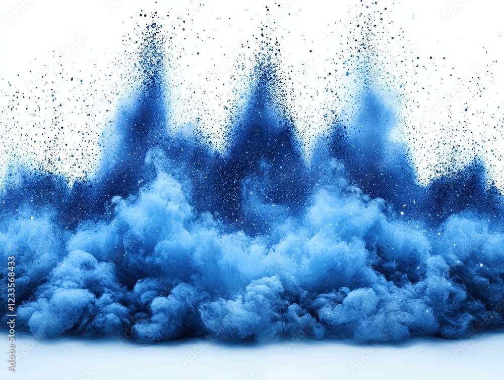Poster abstract blue smoke or powder explosion creating a dynamic visual effect.