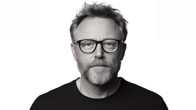 a black and white photo of a man wearing glasses PNG image, PNG file, Generative art.