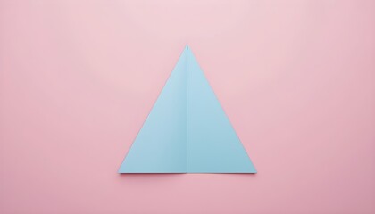 A pale blue triangle layered on top of a solid pastel pink background