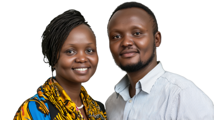 a young black man and a young black woman pose for a photo against a transparent background, PNG image, PNG file, Generative art.