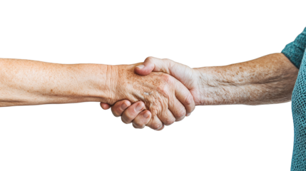 an old man and an elderly woman holding hands against a transparent background, PNG image, PNG file, Generative art.