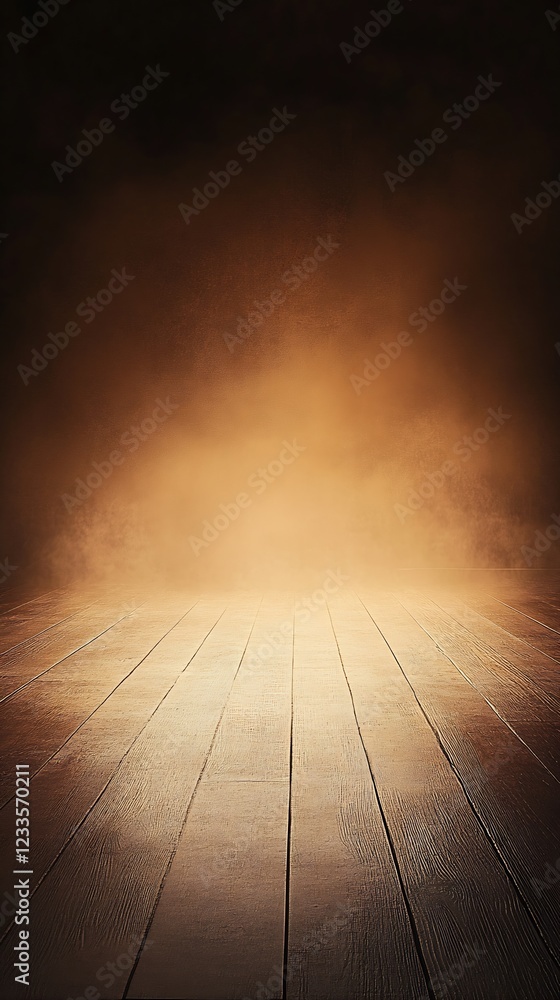 Aufkleber Empty Rustic Wooden Floor with Dramatic Smoky Background for Text Space : Generative AI