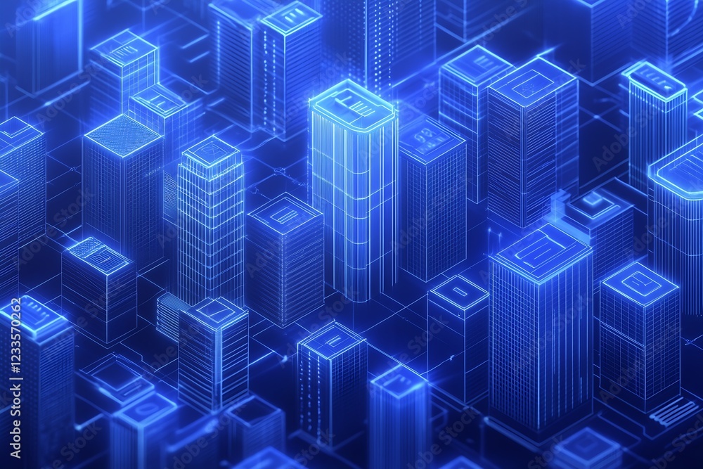 Leinwandbilder digital blueprints of illuminated skyscrapers in a digital metropolis landscape : generative ai
