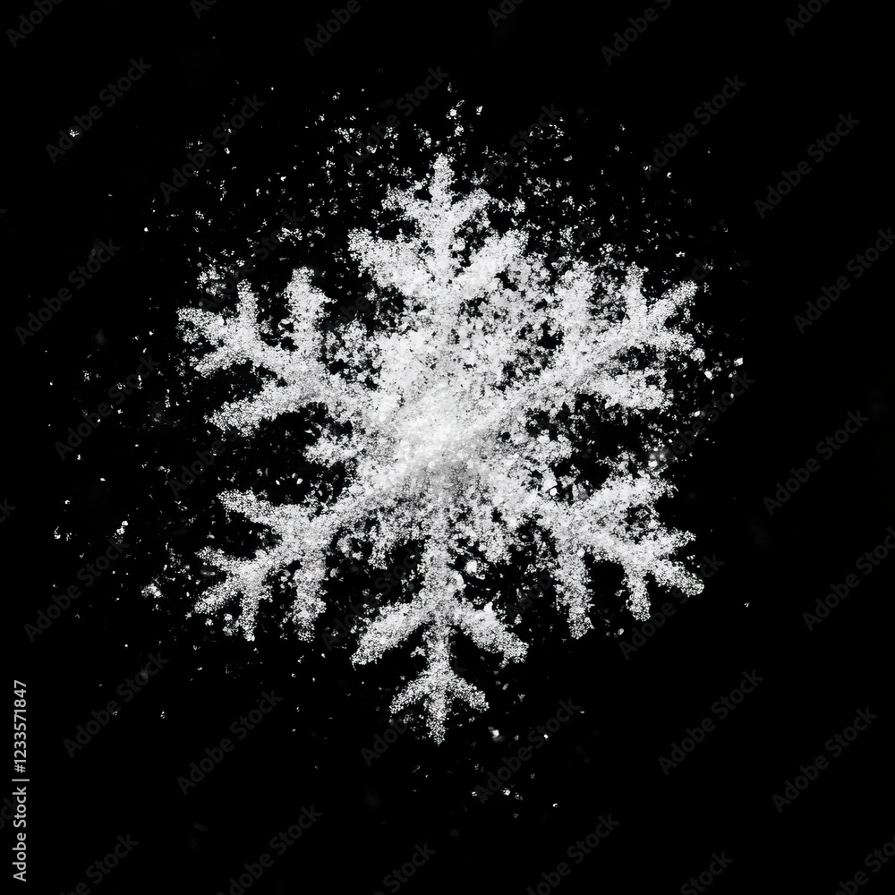 Poster sparkling snowflake on black background.